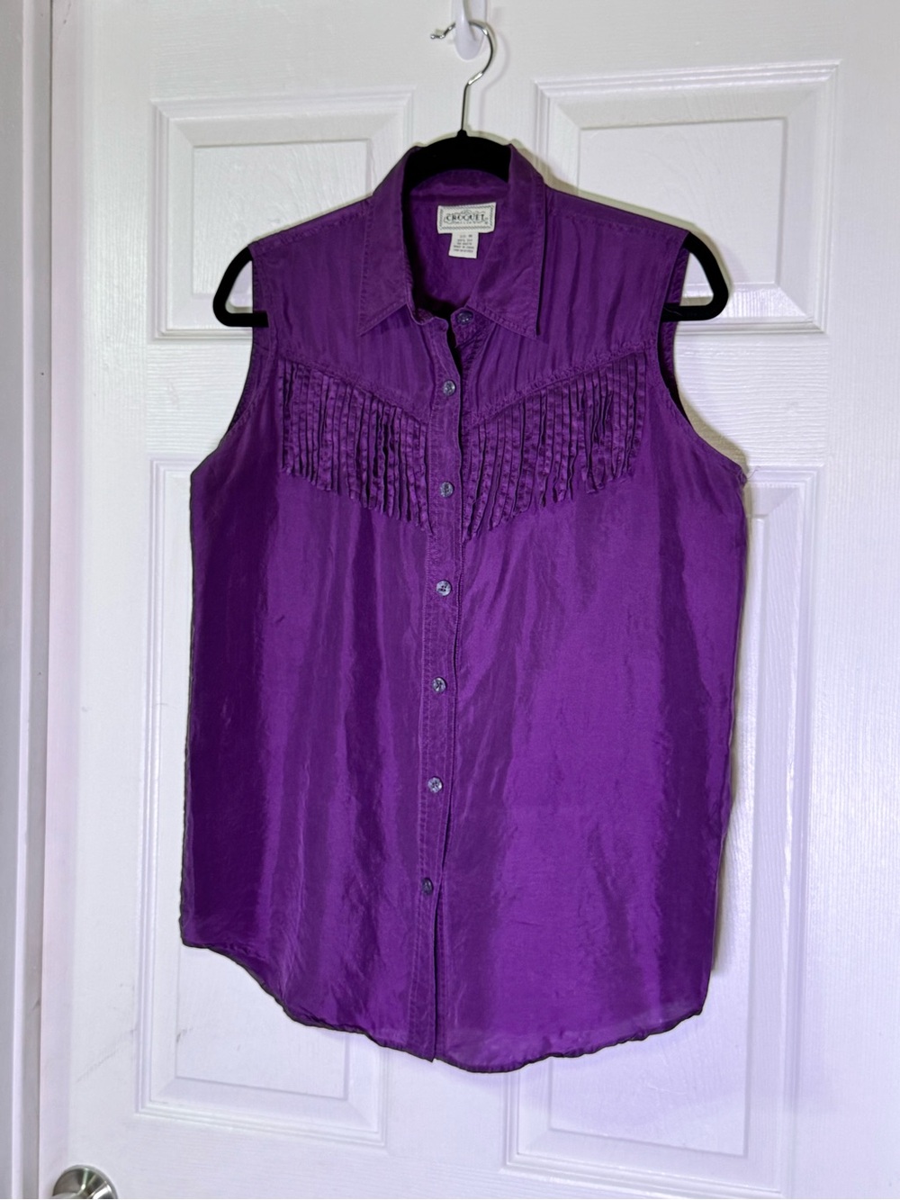 Vintage Croquet Club 100% Silk Fringe Western Top